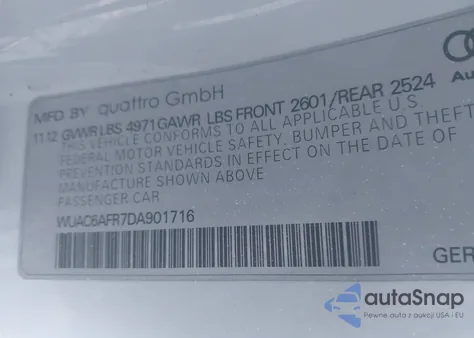 2013 Audi Rs 5 4.2 z USA, uszkodzony, nr VIN WUAC6AFR7DA901716
